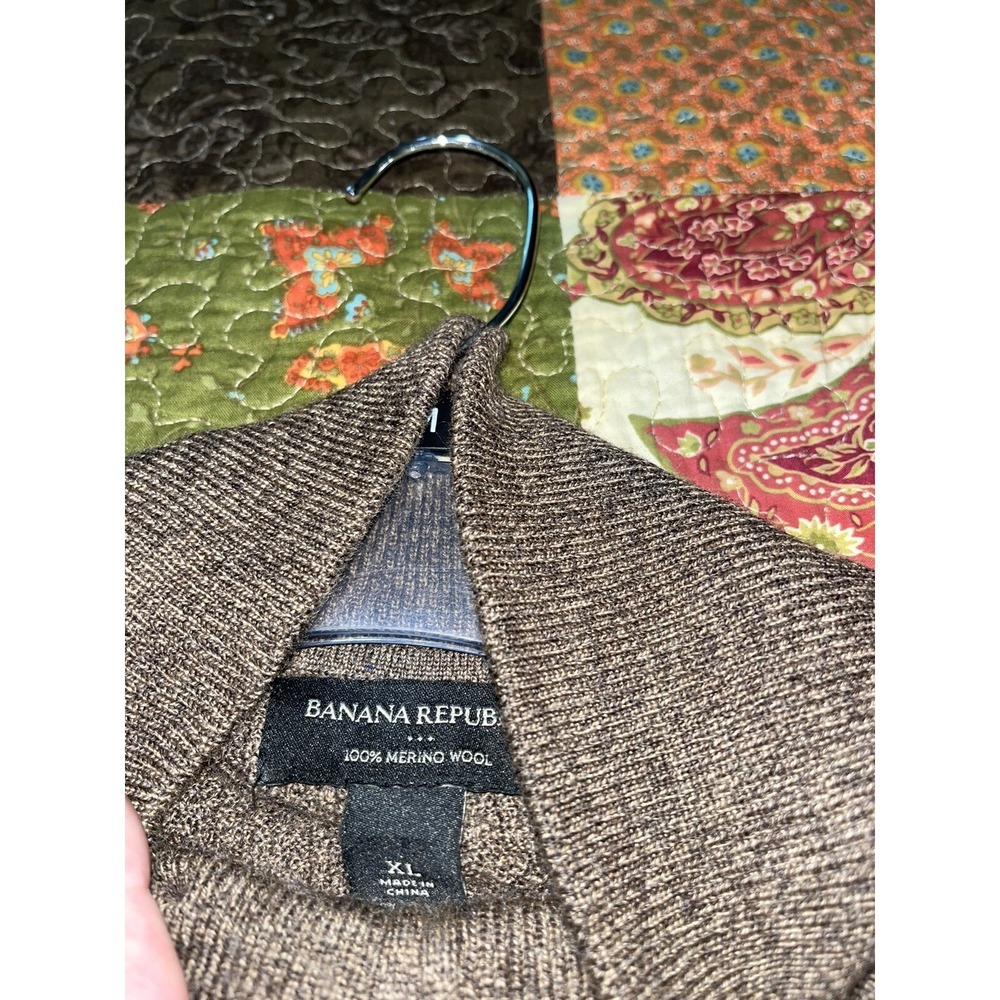 Banana Republic wool Sweater Men's Xl Brown/tan 1/4 Zip 100% MerinPullover - Picture 4 of 4